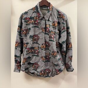 Vintage Fenwick Houndstooth Horse & Polo Players Women’s Button Down Size 10